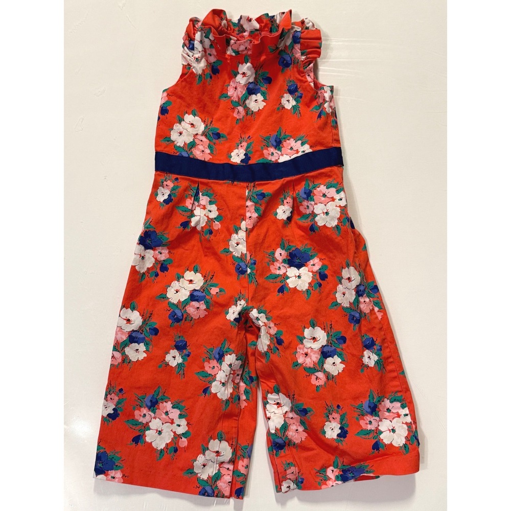 Janie and Jack Floral Ruffle Jumpsuit Coral Red Navy 18-24 Months